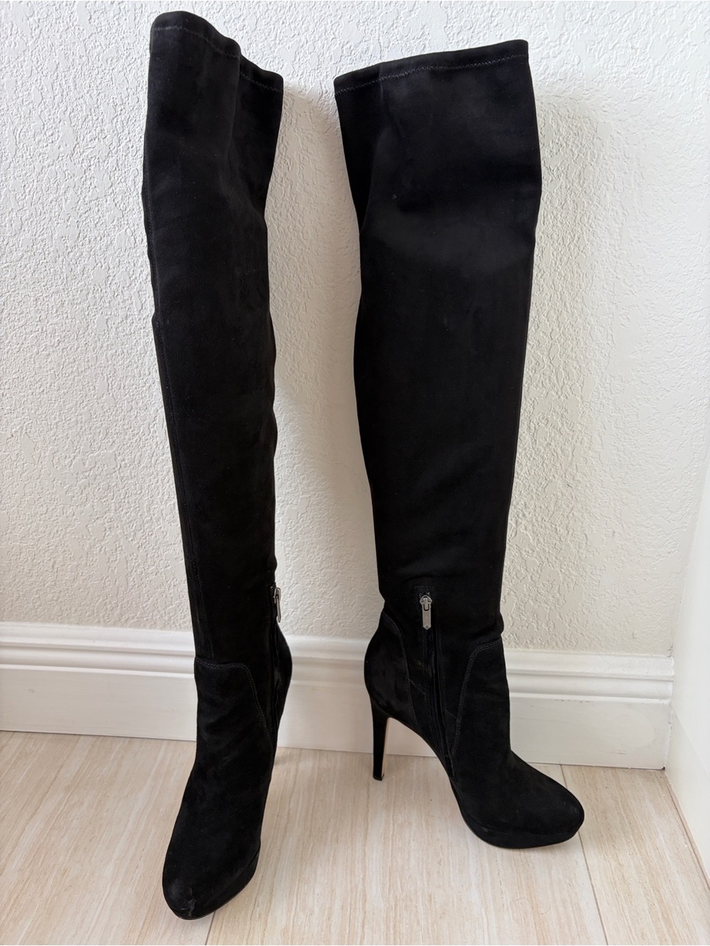 Sam Edelman Black Over-the-Knee Suede Stiletto Boot with Side Zip